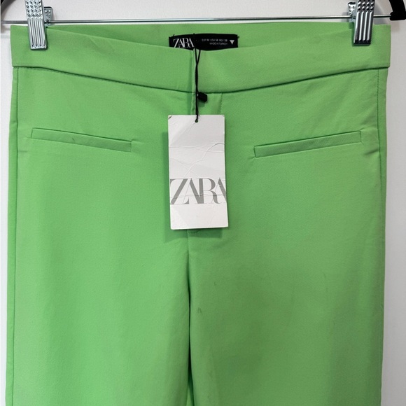 Zara High Waist Crop Flare Pants Green - Picture 4 of 13